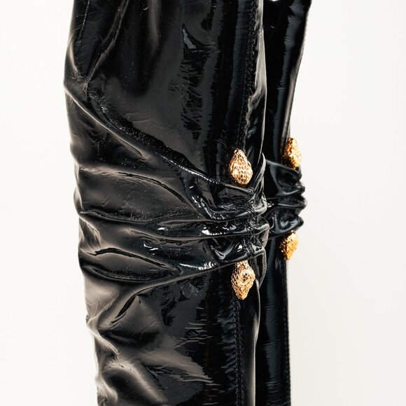 Roberto Cavalli Black Patent Leather Twin-Snake-Heads Tall Stiletto Boot - Picture 7 of 12
